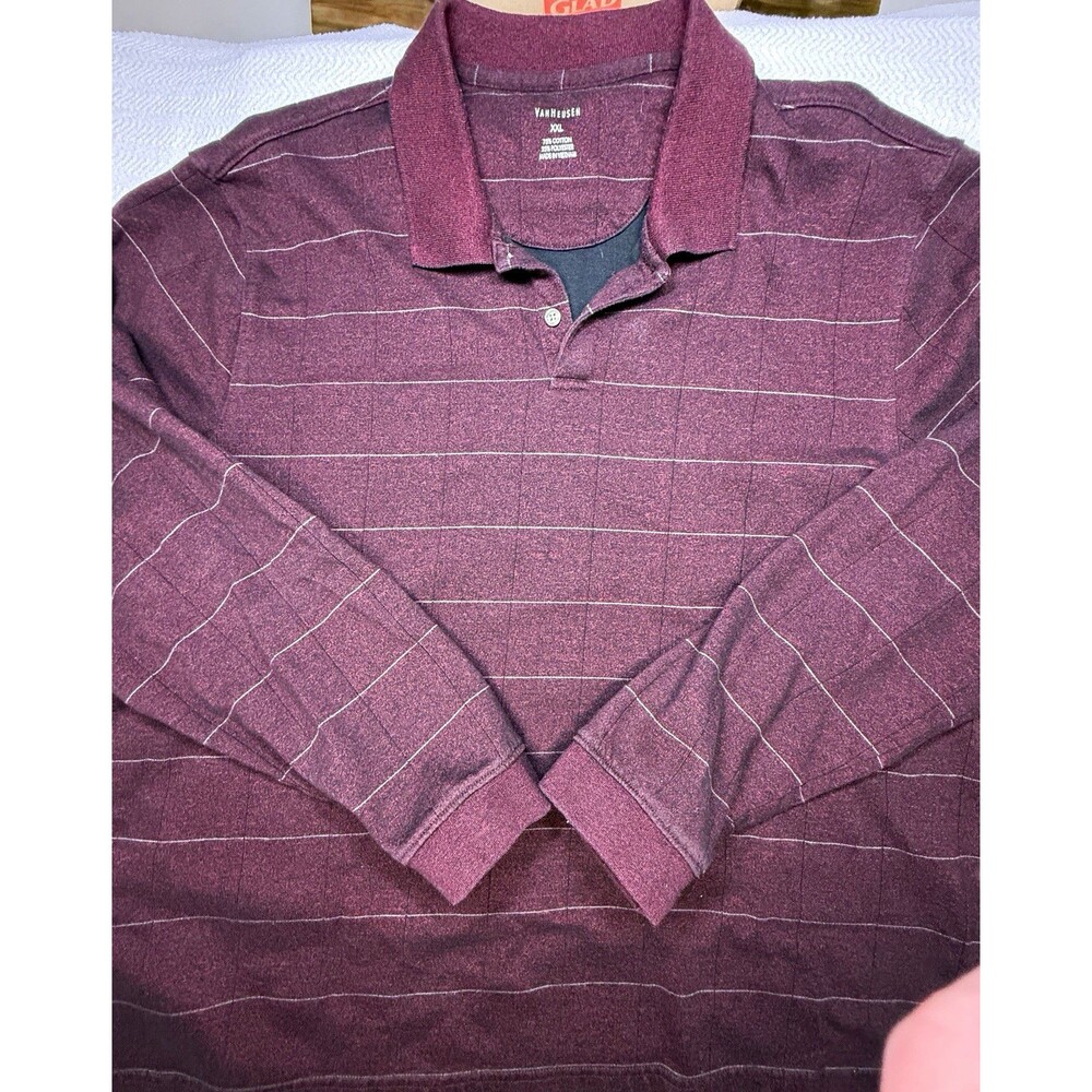 Van Heusen Men’s Burgundy Striped Polo Shirt 2XL Long Sleeve Knit
